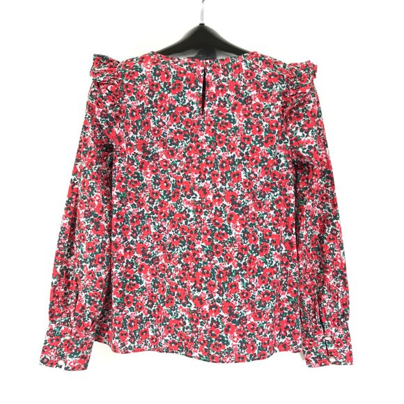 J. Crew Factory Cotton Blend Poplin Ruffle Top Women's XS Floral Holiday Career - Picture 7 of 13